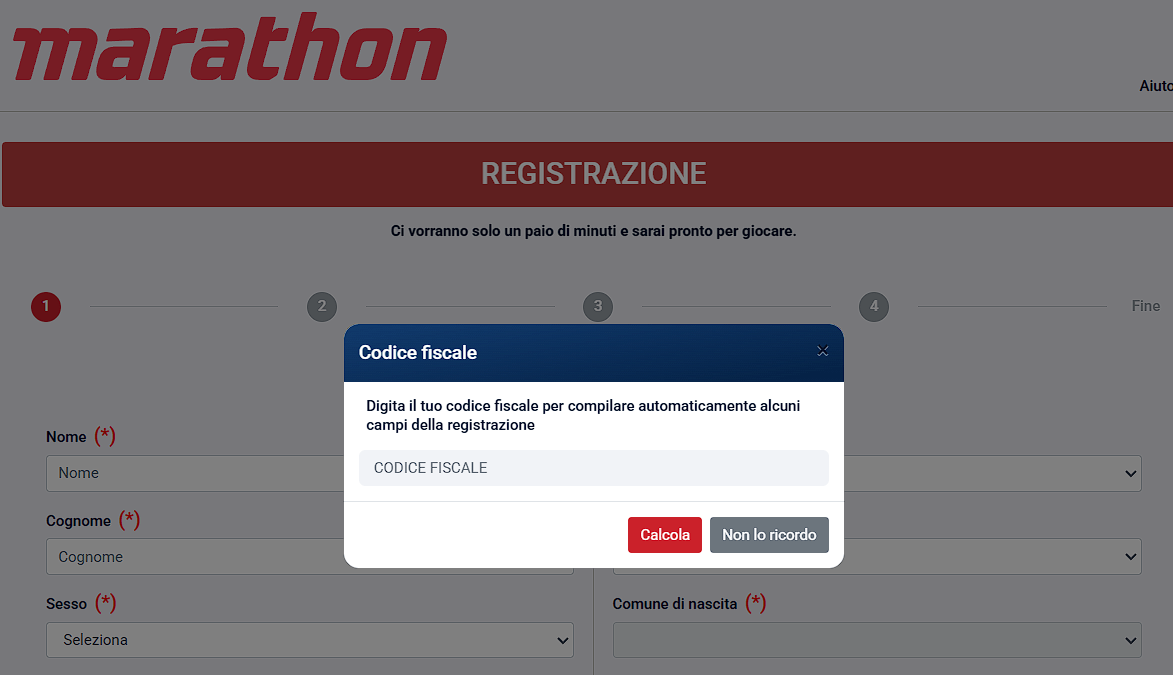 fase 2 di registrazione su MarathonBet Italia