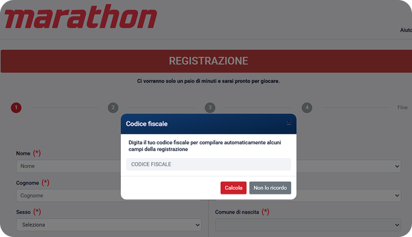 fase 2 di registrazione su MarathonBet Italia