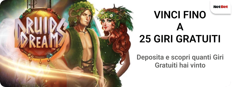 Bonus del casinò Netbet Free Spins Vinci fino a 25 giri gratuiti