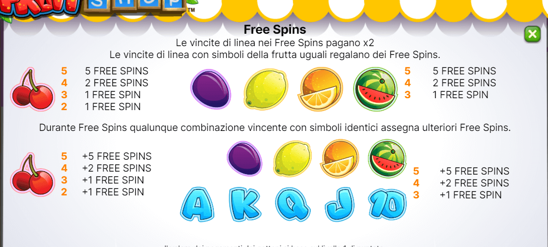 Fruit Shop Slot: valori dei free spins o giri gratis