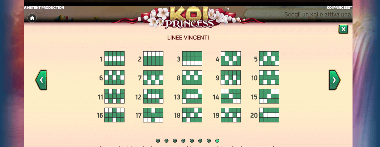 Le linee di pagamento della slot Koi Princess