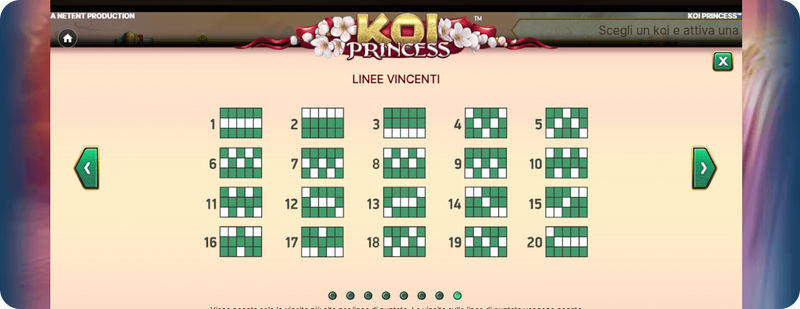 Le linee di pagamento della slot Koi Princess