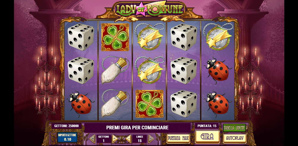 Alt-Text: La schermata principale di Lady of Fortune