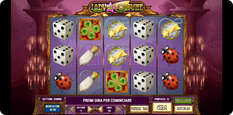 Alt-Text: La schermata principale di Lady of Fortune