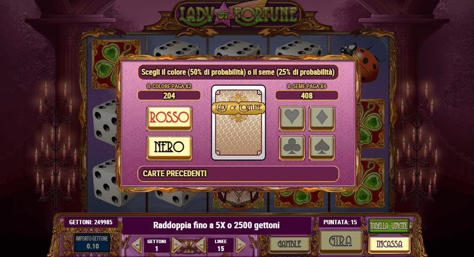 Raddoppia le tue vincite dopo una combinazione vincente su Lady of Fortune