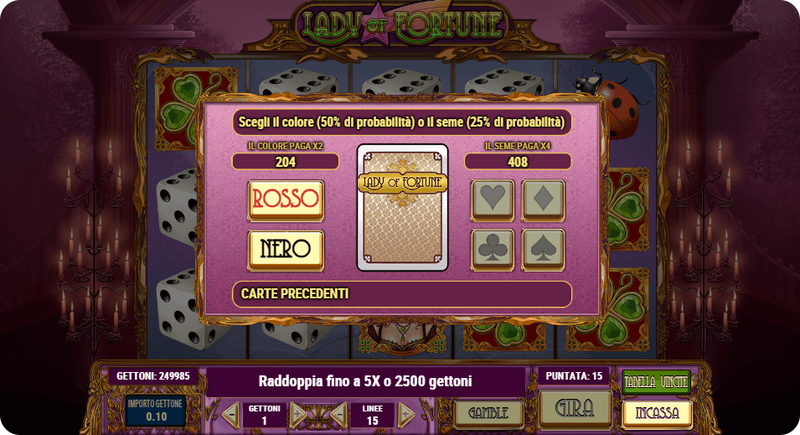 Raddoppia le tue vincite dopo una combinazione vincente su Lady of Fortune