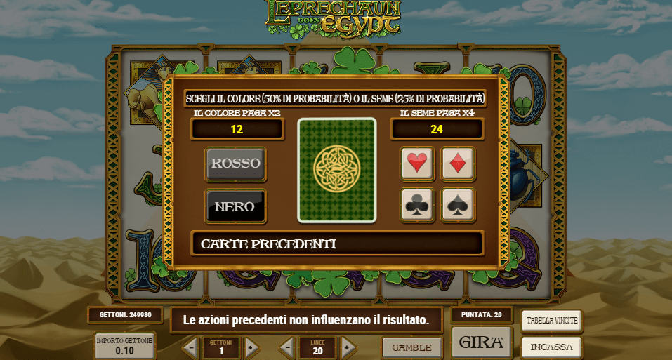 Su Leprechaun Goes Egypt puoi cercare di raddoppiare le tue vincite