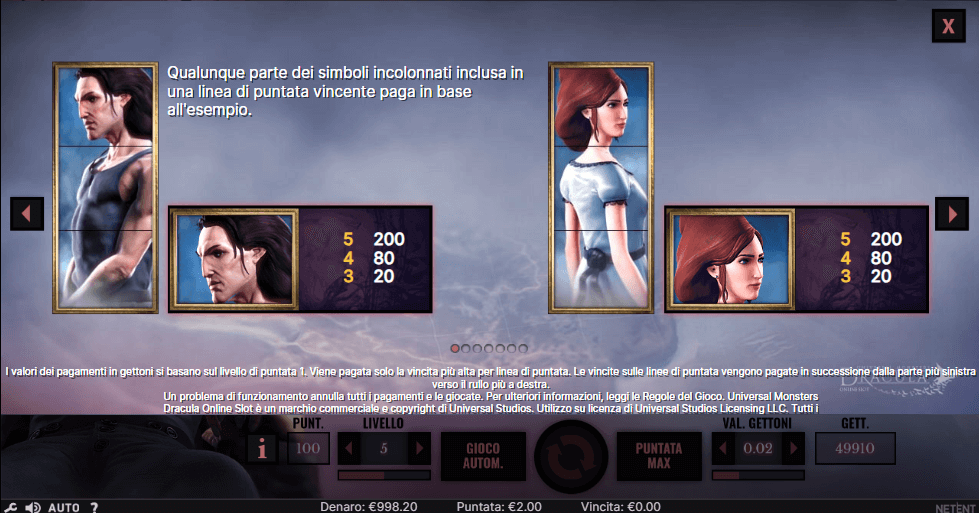 I valori dei simboli in Dracula slot