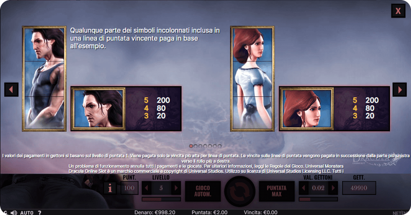 I valori dei simboli in Dracula slot