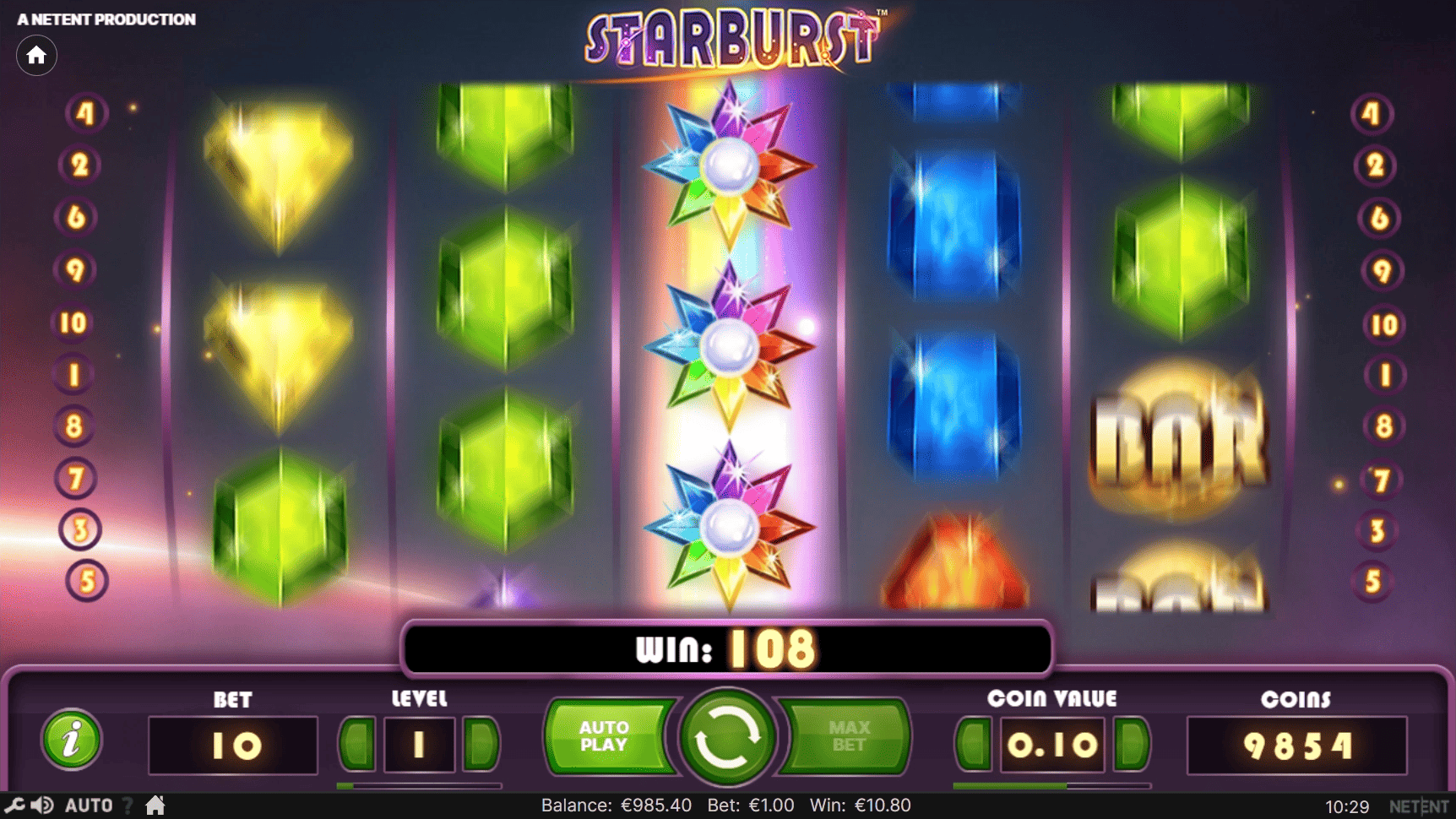 I simboli Wild Starburst possono comparire solo sui rulli 2, 3 e 4