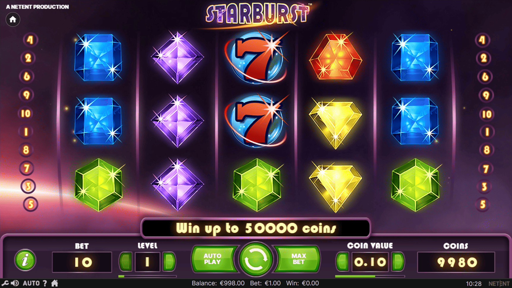 Starburst schermata di gioco principale
