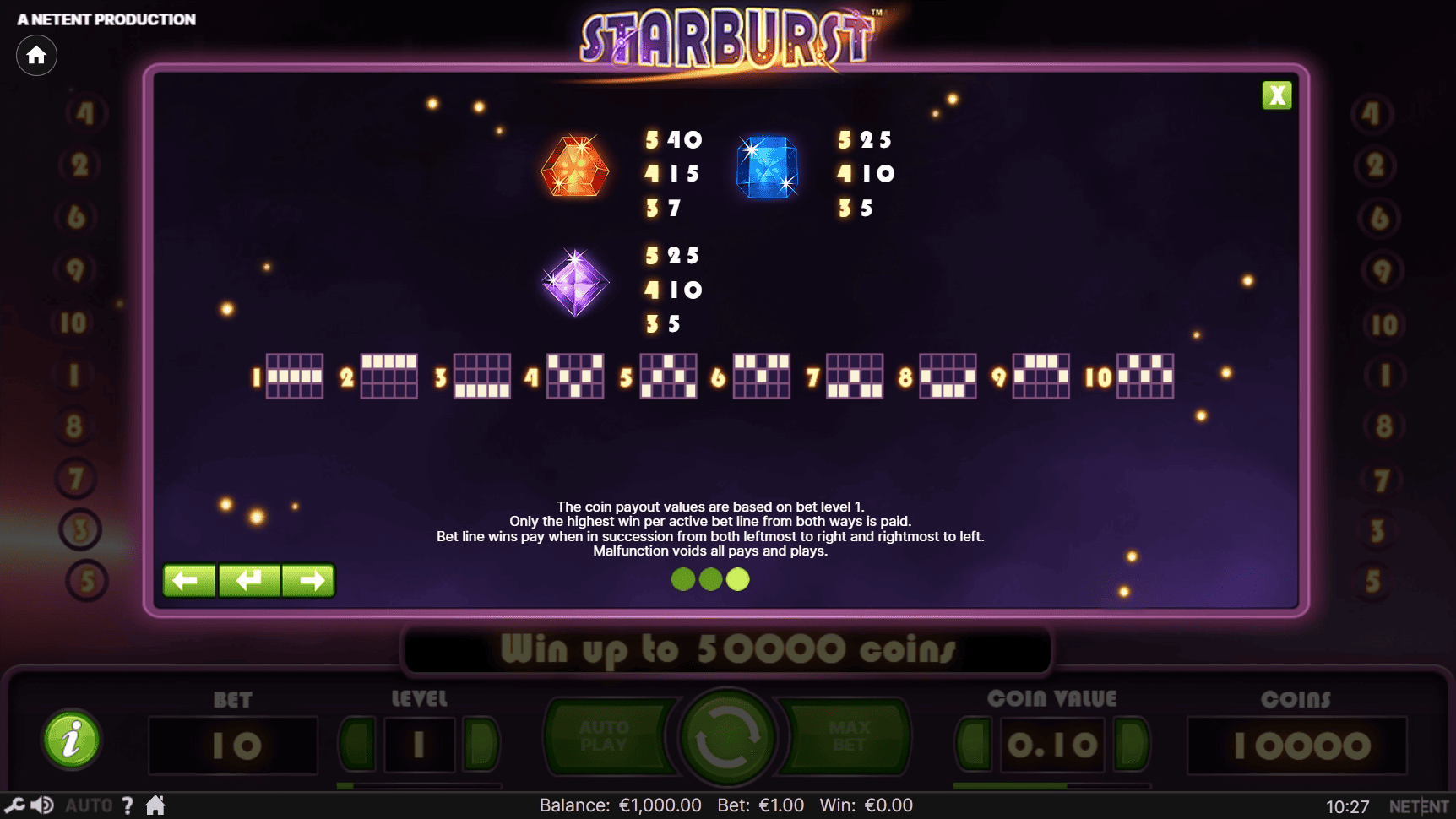 Starburst simboli valore basso