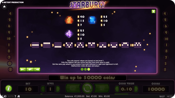 Starburst simboli valore basso