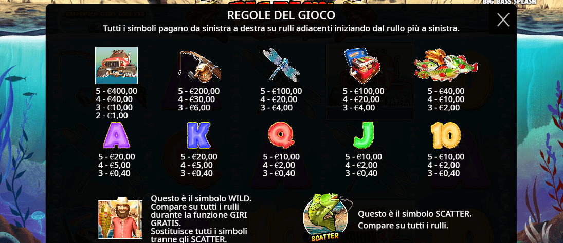 Ecco i simboli che ti faranno vincere sulla slot Big Bass Splash