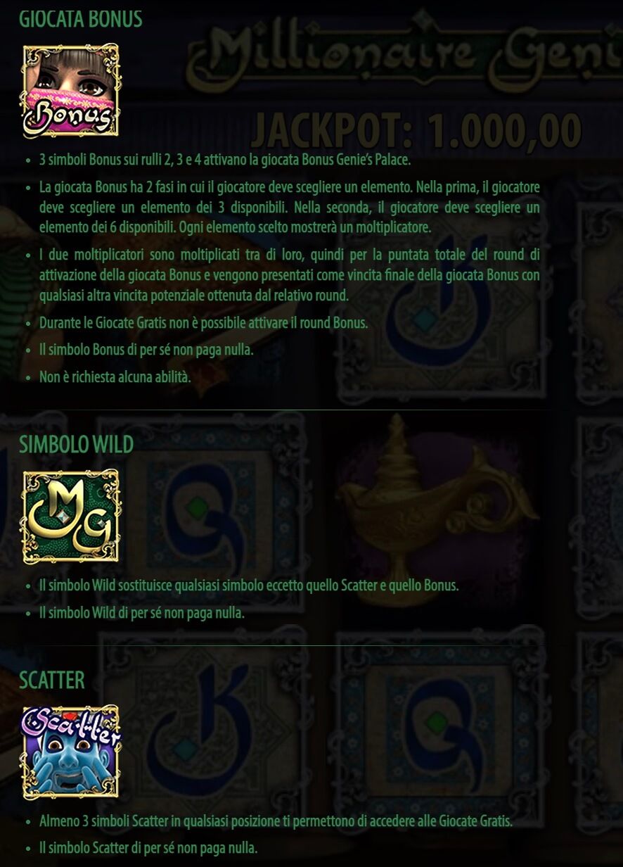 Simboli Speciali e Funzionalita Slot Online Millionaire Genie
