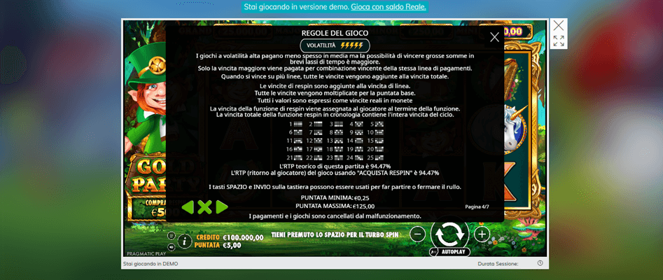 linee pagamento slot gold party