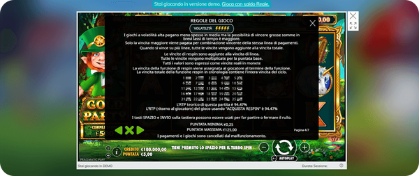 linee pagamento slot gold party