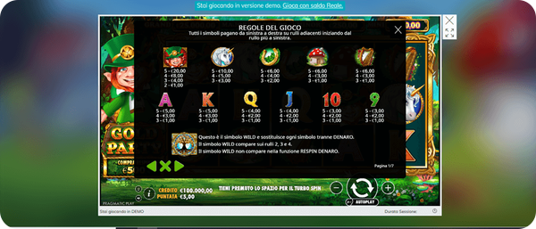 tabella pagamenti slot gold party