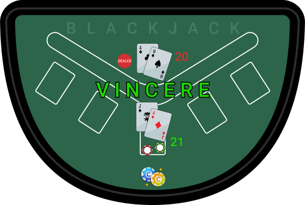 Giochi di casinò Blackjack Si vince perché la propria mano è 21 e quella del banco è 20