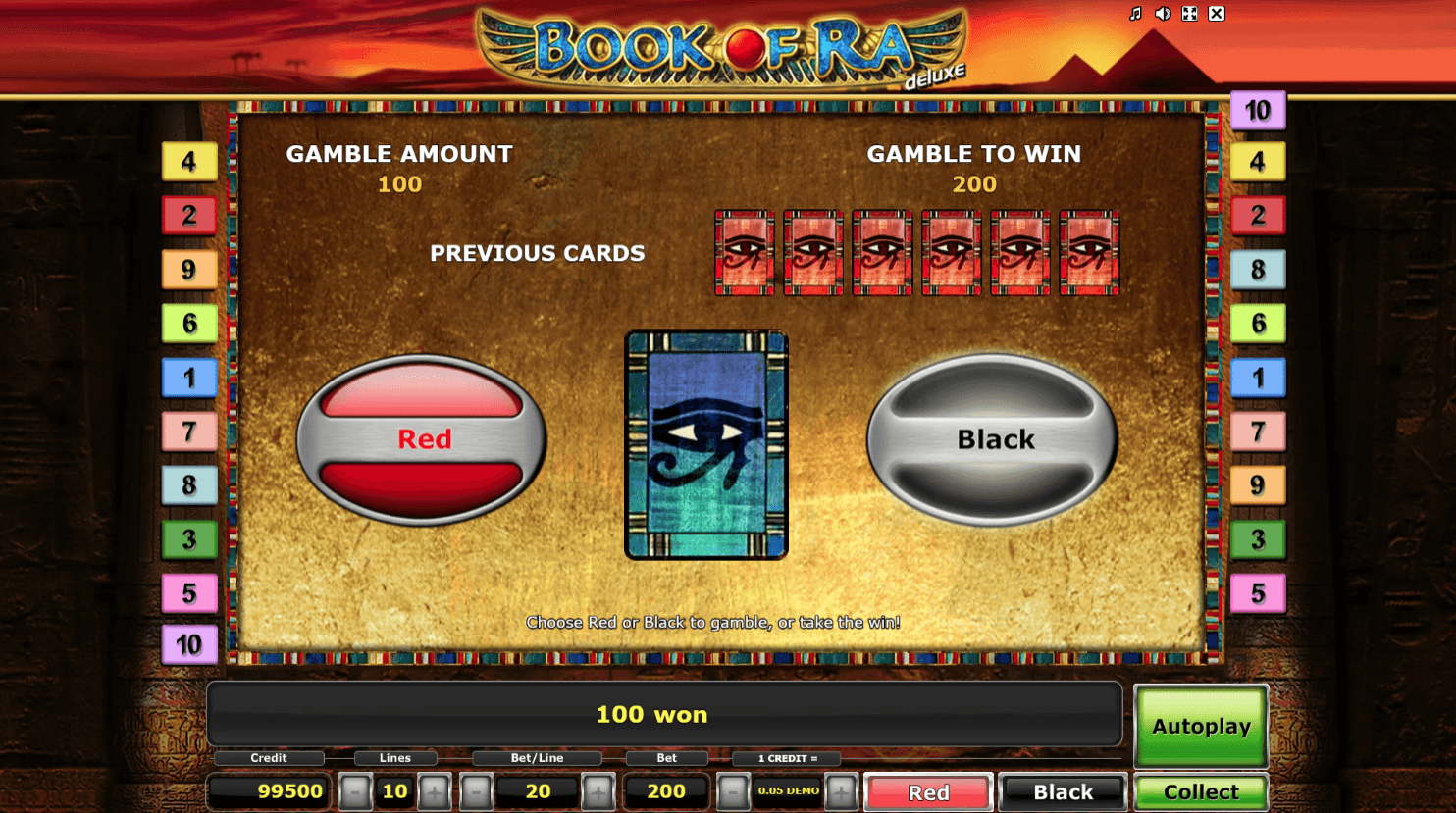 Funzione raddoppio nel gioco di slot book of ra deluxe
