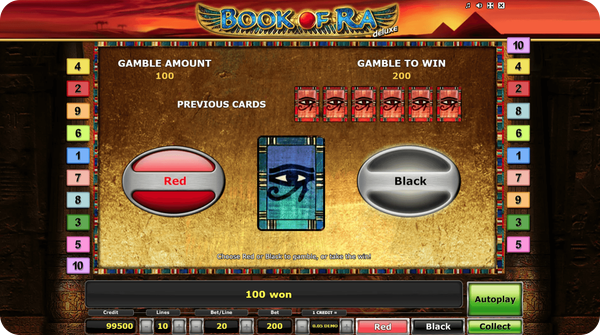 Funzione raddoppio nel gioco di slot book of ra deluxe