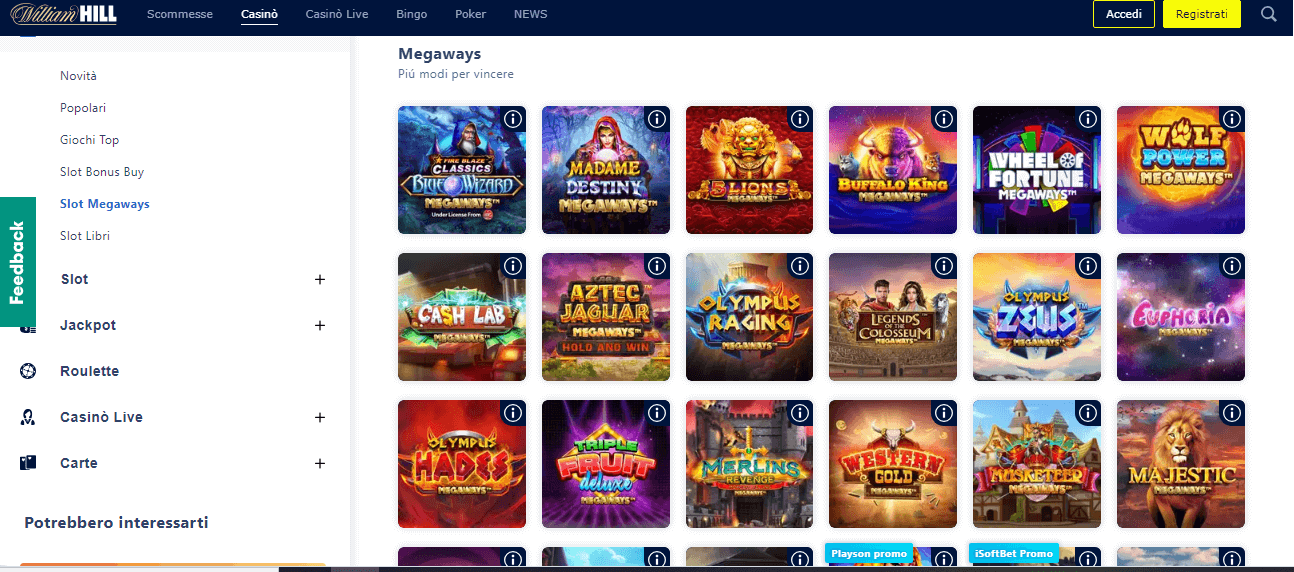 Il catalogo Megaways di William Hill