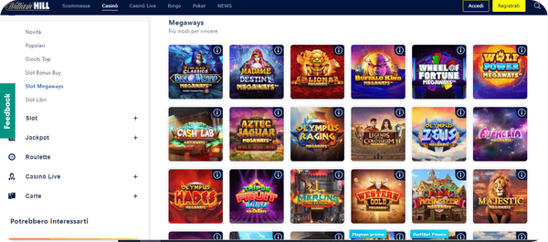 Il catalogo Megaways di William Hill