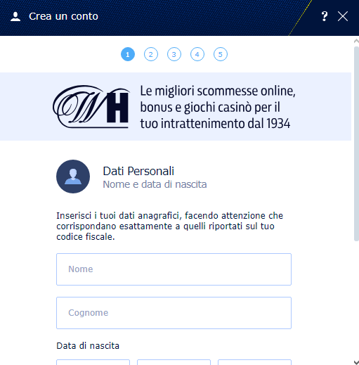Inserisci qui i tuoi dati personali come indicato