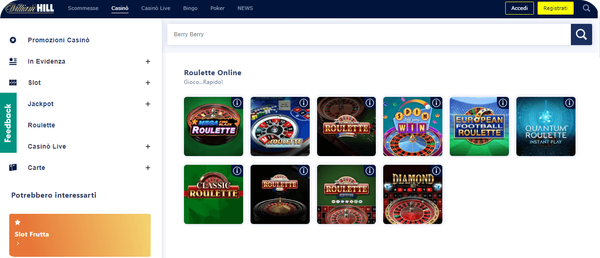 La sezione roulette di William Hill