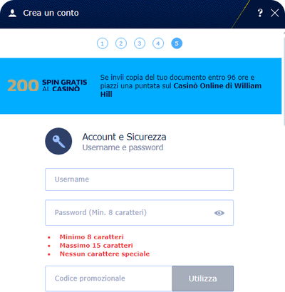 Scegli username e password che utilizzerai per accedere all’account