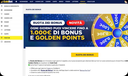Goldbet:"Ruota dei Bonus Goldbet – Gira la fortuna e vinci fino a 1.000€