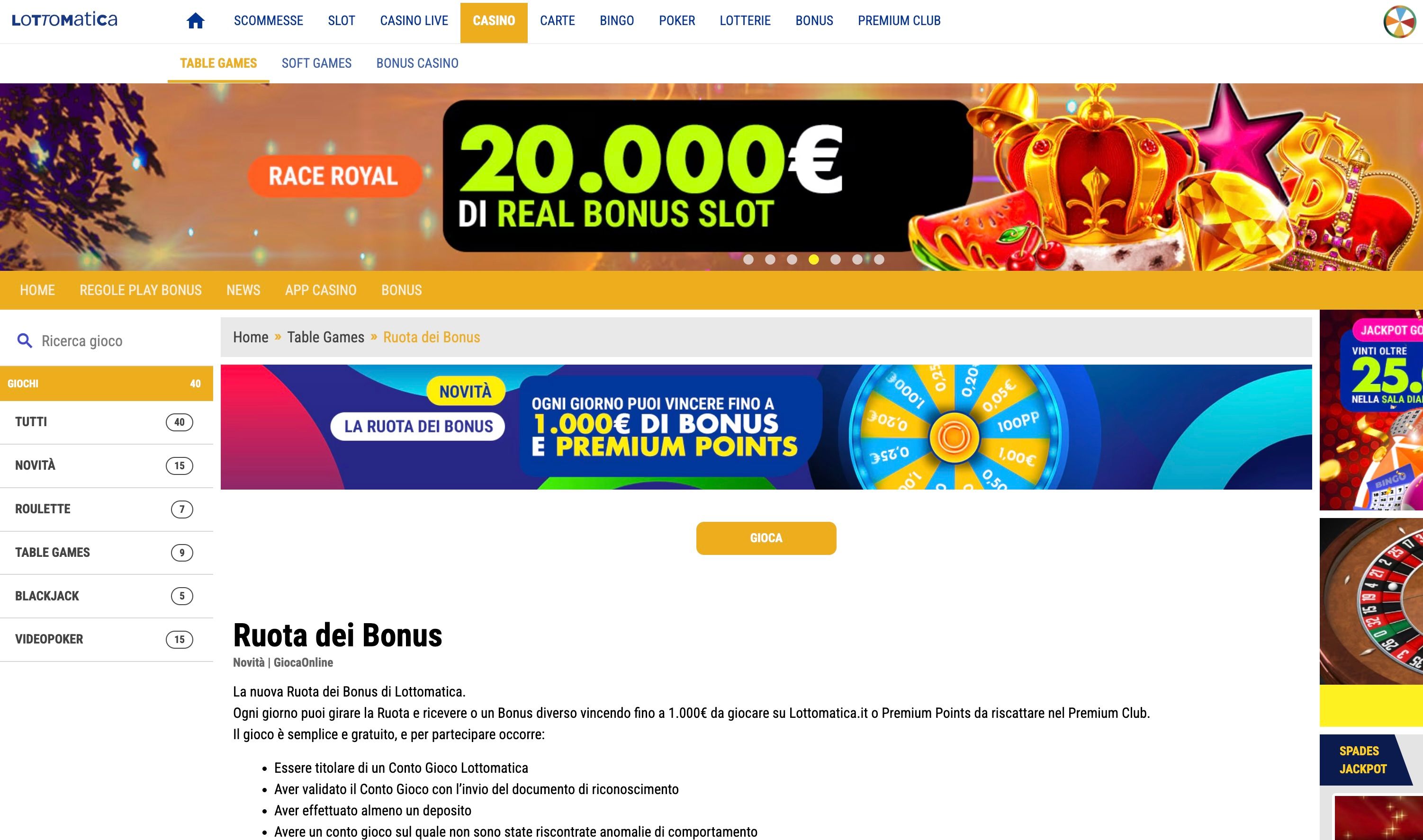 Lottomatica: "Ruota dei Bonus Lottomatica – Free Spin e premi giornalieri per tutti gli utenti"