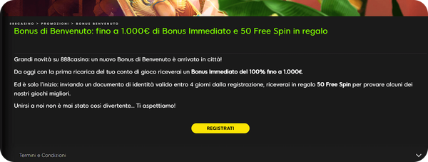 Bonus 888 Casinò Registrazione con SPID