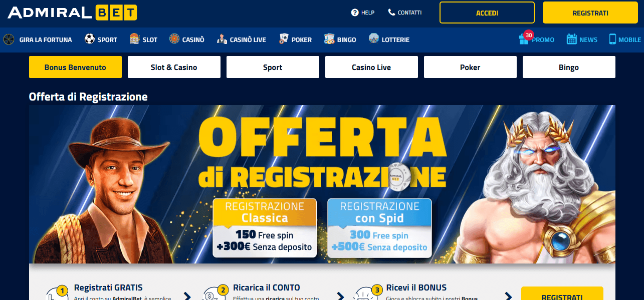 AdmiralBet ti Propone più di 70 Free Spins Senza Deposito per le Slot più Amate