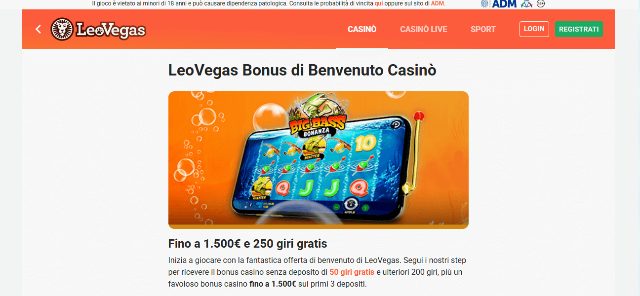 LeoVegas ti Premia con Quasi 70 Giri Gratis Senza Deposito per l’Amatissima Slot Big Bass Bonanza