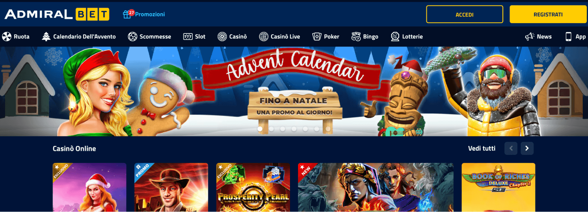 Calendario dell’Avvento AdmiralBet con promozioni giornaliere e pagamenti tramite Admiral Pay