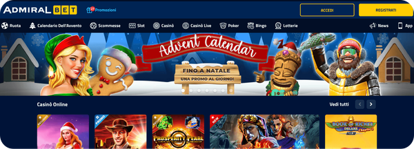 Calendario dell’Avvento AdmiralBet con promozioni giornaliere e pagamenti tramite Admiral Pay