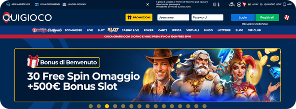 Bonus di benvenuto Quigioco con 30 free spin gratis e 500 euro bonus slot con Admiral Pay