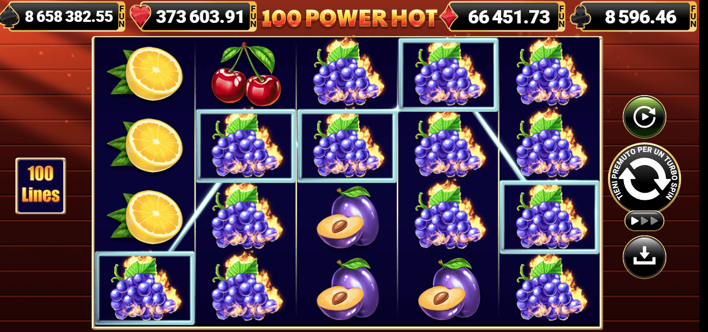 potenziali vincite da un gioco da casinò con 100 linee